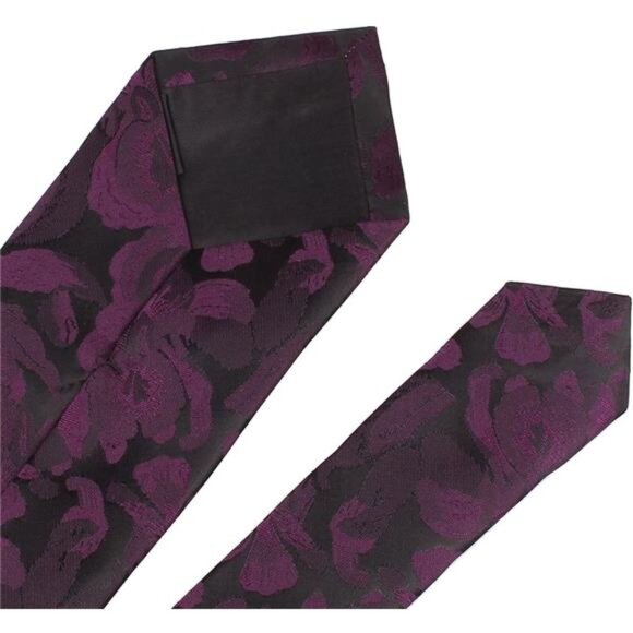 Men's Tie Cravat Jacquard Luxury Small Floral Pattern Wedding Plum Purple - Picture 7 of 7
